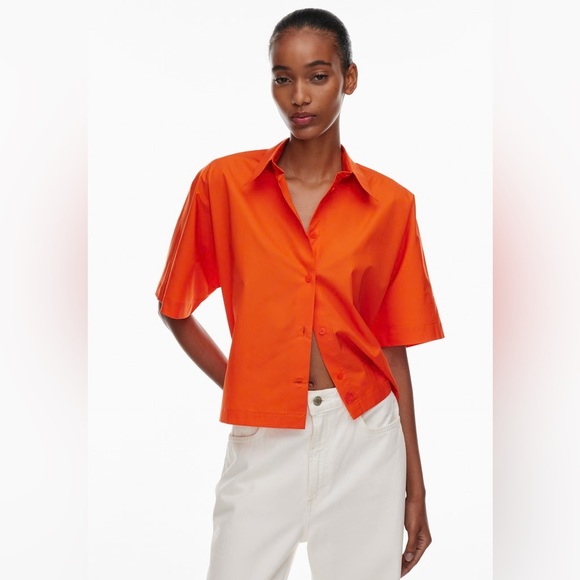 Aritzia The Group by Babaton button down orange/red shirt Sz XS NWOT - Picture 1 of 9